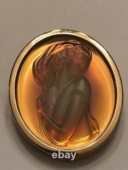 Authentic LALIQUE Clemence Lady Cameo Opalescent Pink Crystal Pendant Pin Brooch