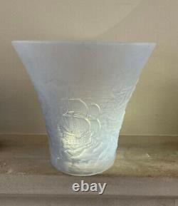 BAROLAC (INWALD) OPALESCENT RELIEF MOULDED GLASS ARMADA VASE 1930s