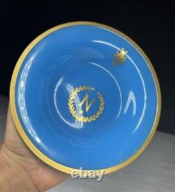 Baccarat Attributed French Blue Opaline Glass Napoleon Dish With Gilding 19C