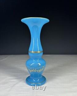 Baccarat Attributed French Blue Opaline Glass Vase With Gilding