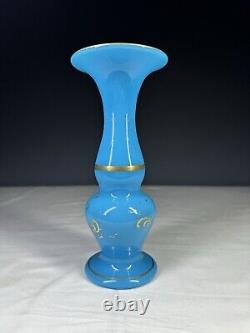 Baccarat Attributed French Blue Opaline Glass Vase With Gilding