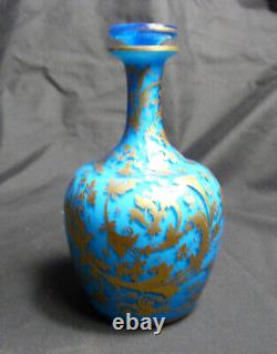 Baccarat Glass Blue Opaline Cased Decanter French Gilt Decoration