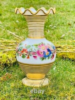 Baccarat Opaline Vase 19th Fabulous Flowers And Gildings Decor