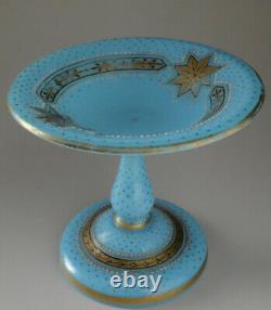 Baccarat Small Celestial Blue Gilded Opaline Glass Compote