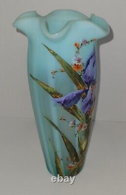 Beautiful Antique Bohemian Hand Painted Opalescent Art Glass Vase Harrach 1354