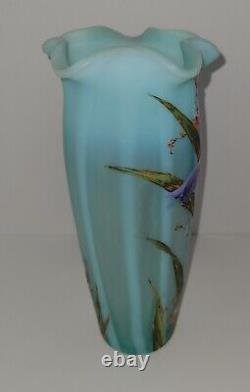 Beautiful Antique Bohemian Hand Painted Opalescent Art Glass Vase Harrach 1354