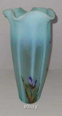 Beautiful Antique Bohemian Hand Painted Opalescent Art Glass Vase Harrach 1354