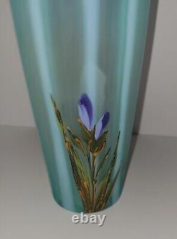 Beautiful Antique Bohemian Hand Painted Opalescent Art Glass Vase Harrach 1354