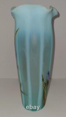 Beautiful Antique Bohemian Hand Painted Opalescent Art Glass Vase Harrach 1354