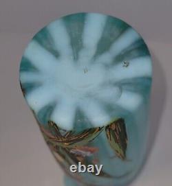 Beautiful Antique Bohemian Hand Painted Opalescent Art Glass Vase Harrach 1354