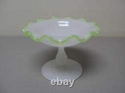 Beautiful Antique Opaline Art Glass Small Compote, Vaseline Edge