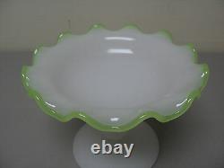 Beautiful Antique Opaline Art Glass Small Compote, Vaseline Edge