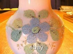 Beautiful Antique Victorian Coralene On Opaline Art Glass Vase