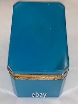 Beautiful antique 19th century rectangular box in blue opaline with gilt bronze