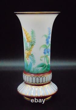 Biedermeier Opaline Hand Painted Floral Art Glass Vase Harrach / Josephinenhütte