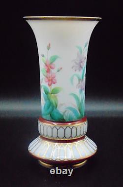 Biedermeier Opaline Hand Painted Floral Art Glass Vase Harrach / Josephinenhütte