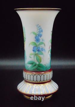 Biedermeier Opaline Hand Painted Floral Art Glass Vase Harrach / Josephinenhütte