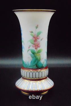Biedermeier Opaline Hand Painted Floral Art Glass Vase Harrach / Josephinenhütte