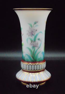 Biedermeier Opaline Hand Painted Floral Art Glass Vase Harrach / Josephinenhütte