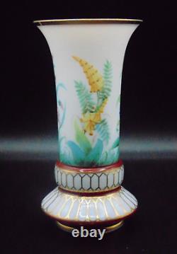 Biedermeier Opaline Hand Painted Floral Art Glass Vase Harrach / Josephinenhütte