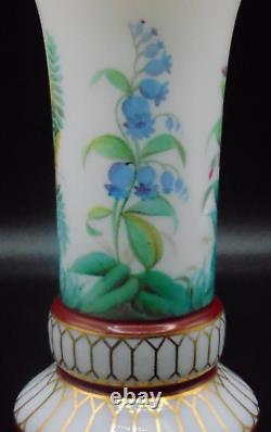 Biedermeier Opaline Hand Painted Floral Art Glass Vase Harrach / Josephinenhütte