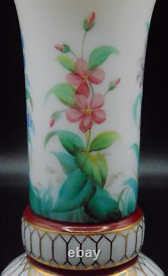 Biedermeier Opaline Hand Painted Floral Art Glass Vase Harrach / Josephinenhütte