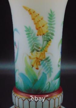 Biedermeier Opaline Hand Painted Floral Art Glass Vase Harrach / Josephinenhütte