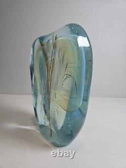 Bill Slade Art Glass Paperweight Blue Signed Dated Opalescent Bird