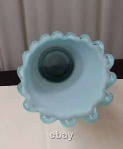 Blue Fenton Opalescent Hobnail Art Glass Hand Swung Upside-down Flower Vase