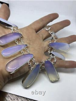 Blue Opal Antique Milk Art Glass Necklace 925 Silver Burning Man/Coachella