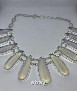 Blue Opal Antique Milk Art Glass Necklace 925 Silver Burning Man/Coachella