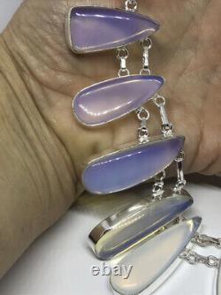 Blue Opal Antique Milk Art Glass Necklace 925 Silver Burning Man/Coachella