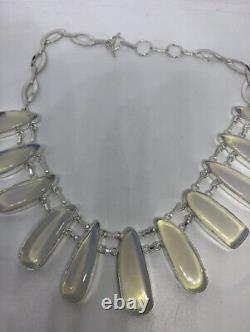 Blue Opal Antique Milk Art Glass Necklace 925 Silver Burning Man/Coachella