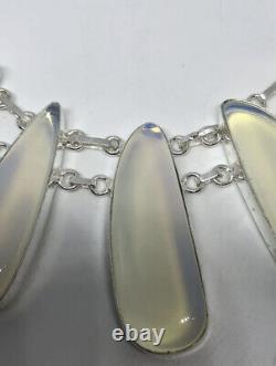 Blue Opal Antique Milk Art Glass Necklace 925 Silver Burning Man/Coachella