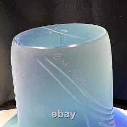 Blue & Opalescent White Glass Vase Bowl Decor Etched Signed 2006 Art Star 6 in