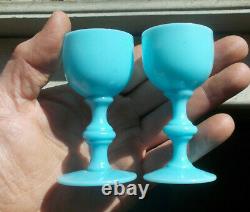 Blue Opaline Glass Portieux Vallerysthal Rare Labeled 3 1/2cordial Wine Glasses