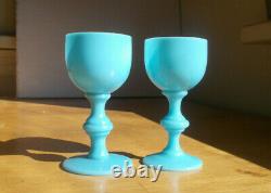 Blue Opaline Glass Portieux Vallerysthal Rare Labeled 3 1/2cordial Wine Glasses