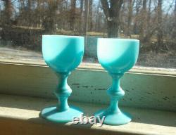 Blue Opaline Glass Portieux Vallerysthal Rare Labeled 3 1/2cordial Wine Glasses