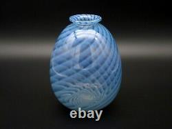Blue Opaline Optic Swirl Art Glass Vase