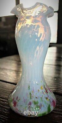 Bohemian Antique ca. 1905 Kralik Harlequen Opalescent Art Glass Vase Loetz Era