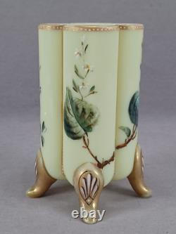 Bohemian Harrach Blue & White Floral & Gold Yellow Green Opaline Glass Vase