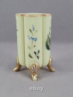 Bohemian Harrach Blue & White Floral & Gold Yellow Green Opaline Glass Vase