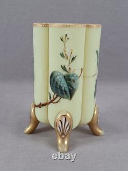 Bohemian Harrach Blue & White Floral & Gold Yellow Green Opaline Glass Vase