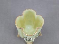 Bohemian Harrach Blue & White Floral & Gold Yellow Green Opaline Glass Vase
