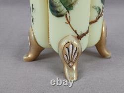 Bohemian Harrach Blue & White Floral & Gold Yellow Green Opaline Glass Vase