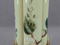 Bohemian Harrach Blue & White Floral & Gold Yellow Green Opaline Glass Vase