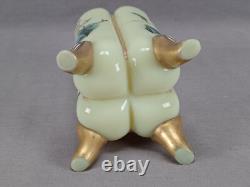 Bohemian Harrach Blue & White Floral & Gold Yellow Green Opaline Glass Vase