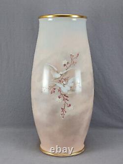 Bohemian Josef Ahne Hand Painted Lady Cherubs & Gold 17 3/4 Inch Opaline Vase