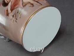 Bohemian Josef Ahne Hand Painted Lady Cherubs & Gold 17 3/4 Inch Opaline Vase