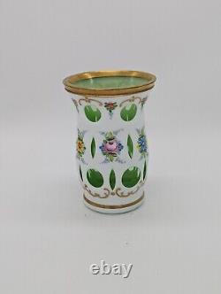 Bohemian Moser Opaline Overlay, Hand Painted, Gilt Edged Vase